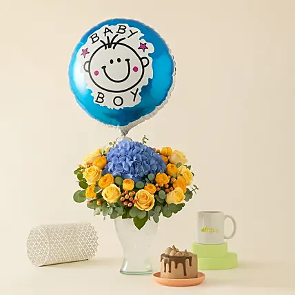 Baby Boy Happiness Combo: Balloon Flower Bouquet
