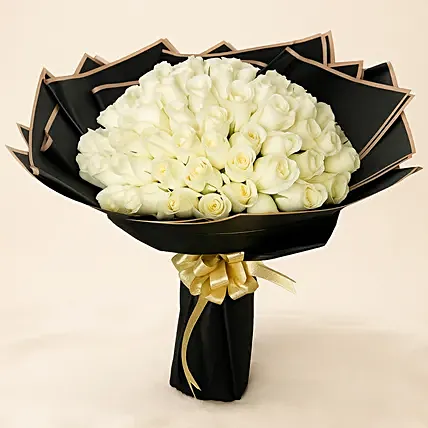 50 White Roses Beauty Bouquet: Condolence Flowers