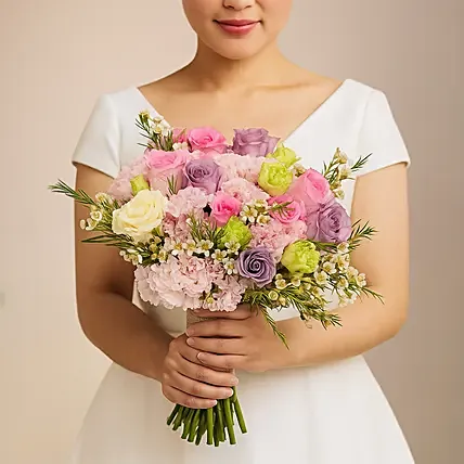Mixed Pastel Floral Hand Bouquet for Brides: Wedding Flowers