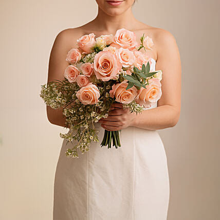 Romantic Peach Rose Waterfall Bouquet for Brides: Wedding Bouquets