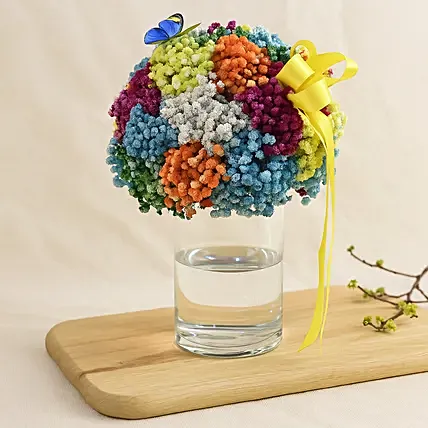 Colourful Baby Breath Cylindrical Vase: Farewell Gifts Singapore