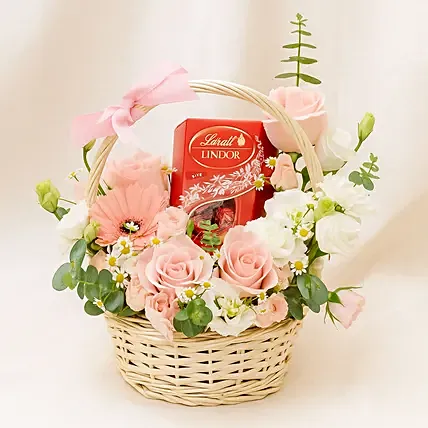 Elegant Flower Basket with Lindt Lindor Chocolates: 