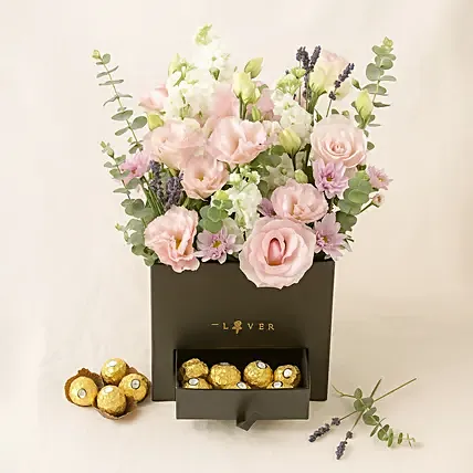 Elegant Mixed Flowers & Ferrero Rocher Black Box: Anniversary Flowers Singapore