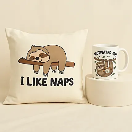 Sloth Life Cushion & Mug Gift Set: Singles Day Gifts