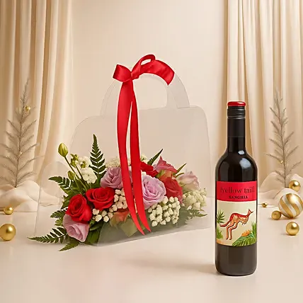 Flowers Bag with Yellow Tail Sangria Wine: Christmas Combo Gifts