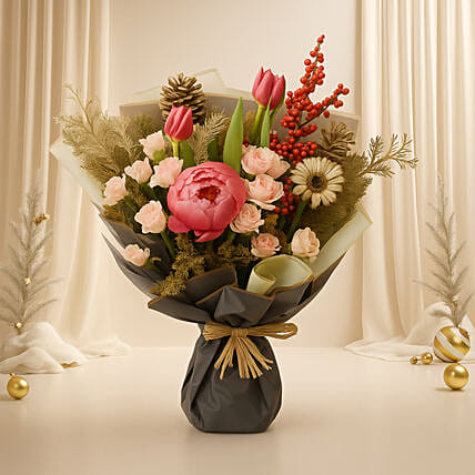 Gold Drops Christmas Flowers Bouquet: Christmas Gifts For Him