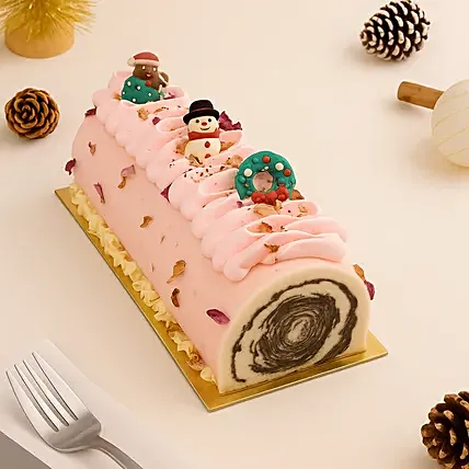 Rose n Lychee Christmas Log Cake - 800g: Christmas Gifts Singapore