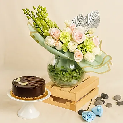 Forest Breeze Flowers Arrangement and Cake Combo: Changi Cakes