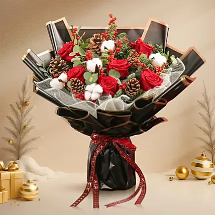 Merry Christmas Flowers Bliss Arrangement : Christmas Combo Gifts