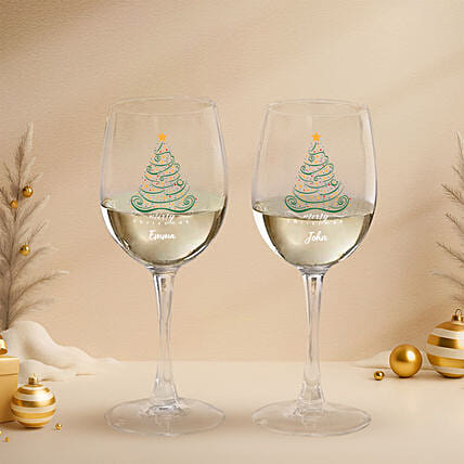 Holidays Themed Personalised Wine Glass Set: Personalised Christmas Gifts