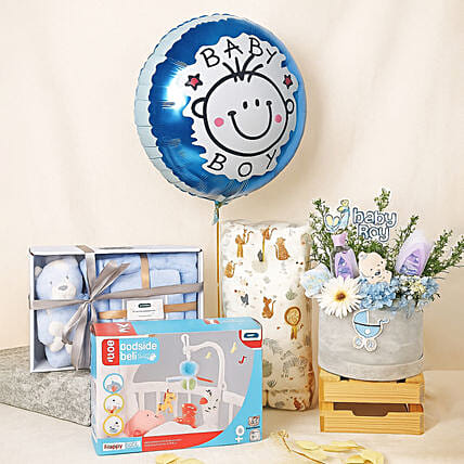 Its a Baby Boy Flowers Arrangment giftset: Newborn Baby Flowers Singapore