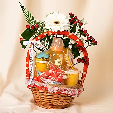 Lucky Baby Feed Essential Yellow Basket with Flowers: Baby Hampers SG