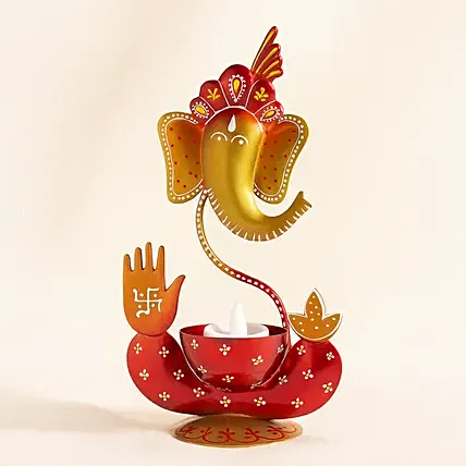 Handcrafted Ganesha Idol Red N Yellow: Deepavali Gifts Singapore