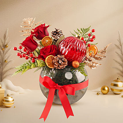 Festive Glow Floral Centerpiece: Christmas Flowers