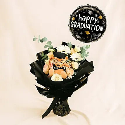 Graduation Bouquet with Teddy & Balloon Surprise: Graduation Gifts