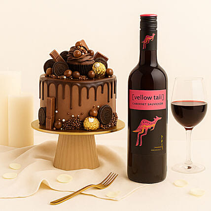 Chocolate Indulgence Cake and Wine Gift Bundle: New Year Cakes
