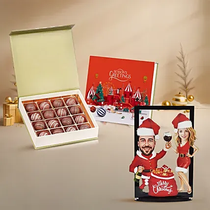 Personalised Christmas Caricature & Chocolate Truffles Gift Set: Personalised Christmas Gifts