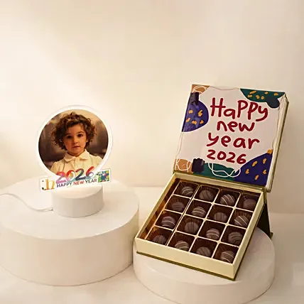 Happy New Year LED Lamp & Chocolate Truffle Gift Set: Chocolates Delivery Singapore