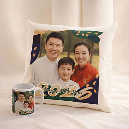 Happy New Year Personalised Mug and Cushion Set: Customized Gifts
