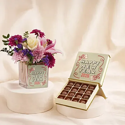 Happy New Year Flowers & Chocolate Truffle Combo: Chocolates