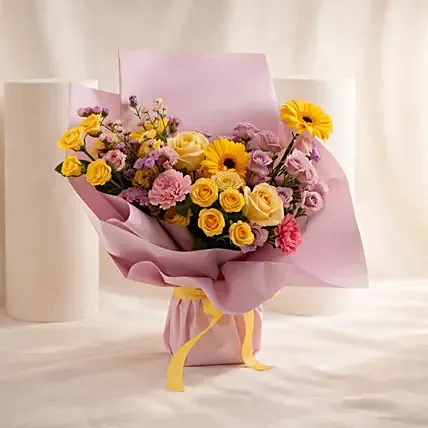 Cheerful Yellow & Pink Flowers Bouquet: Yellow Flowers