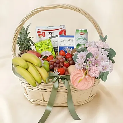 Delighful Fruits Chocolates and Flower Basket: Get Well Hampers