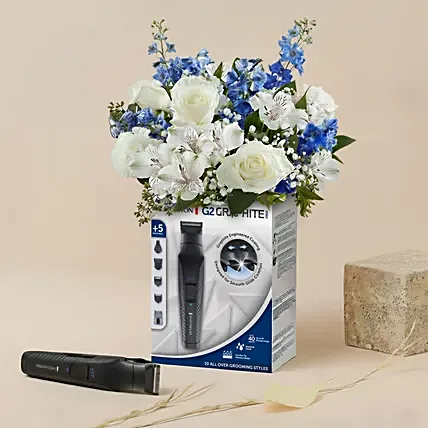 Remington Male Trimmer Kit 5-in-1 with Blue & White Flowers Combo: Blue Flowers