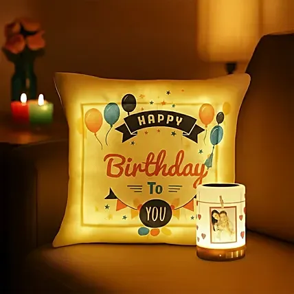 Personalised LED Birthday Cushion with Touch Lamp Portable Bluetooth Speaker: Personalised Cushions