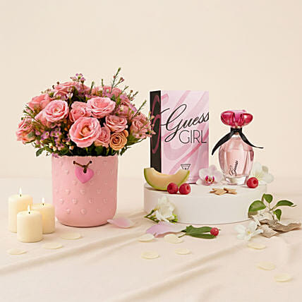 Pink Perfection Blooms and Guess Girl Perfume: Flowers and Perfume Delivery