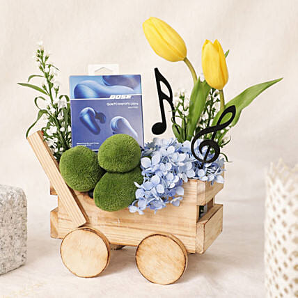 BOSE Noise Cancelling Earbuds and Flowers Gift Cart: Gifts For Singles Day