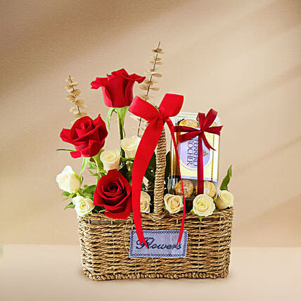 Rose & Ferrero Delight Basket: Christmas Chocolates