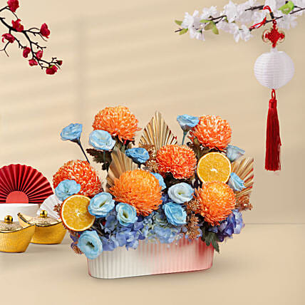 Wishing You Great Fortune Flowers Vase: Orange Baskets