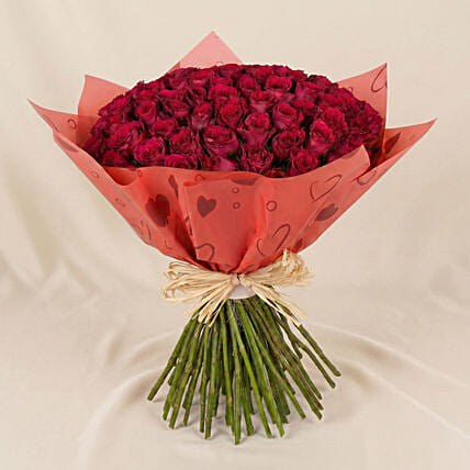 75 Dark Pink Roses Valentines Bouquet: Valentine's Flowers
