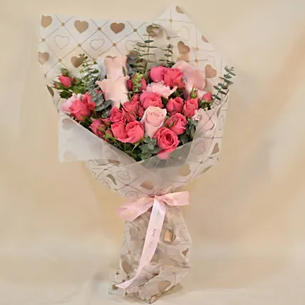 Roses & Carnation Blush Bouquet: I Miss U Flowers