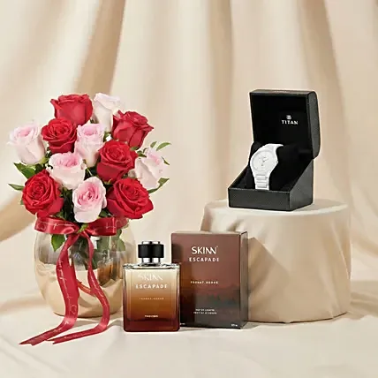 Roses, Perfumes and Titan Watch Gift for Valentines Day: Valentine's Flowers