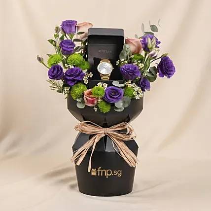 Watch and flowers Valentine Gift for Men: Titan Watches