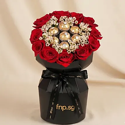 Rochers and Red Roses Gift Arrangement: Combo Gifts Singapore