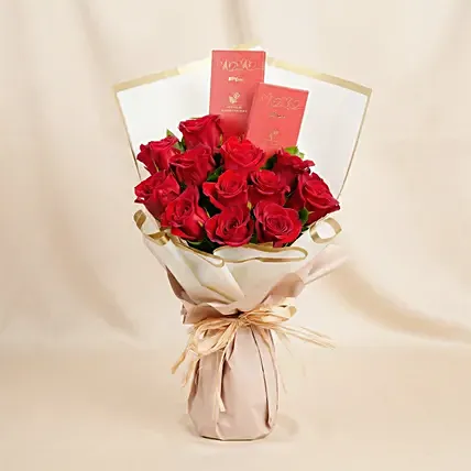 12 Roses and Chocolates Bouquet: Valentine's Flowers