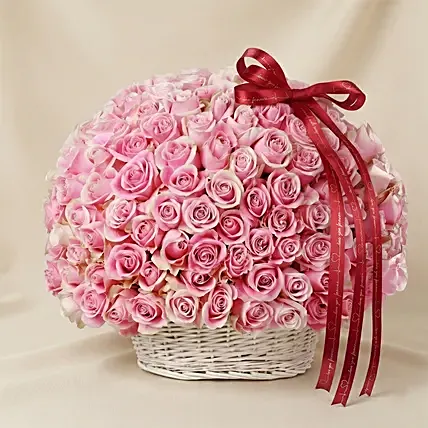 199 Pink Roses Basket: Pink Flowers