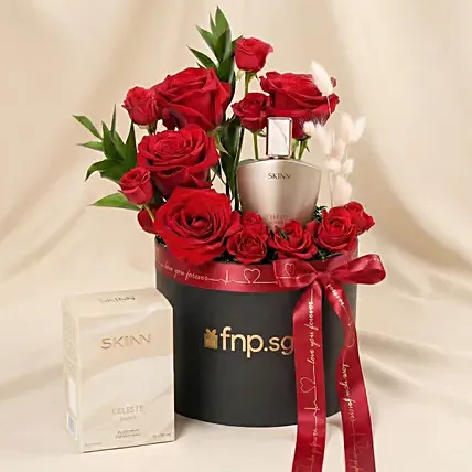 Luxury Roses and Perfume Arrangement for Valentines Day: Flowers and Perfume Delivery