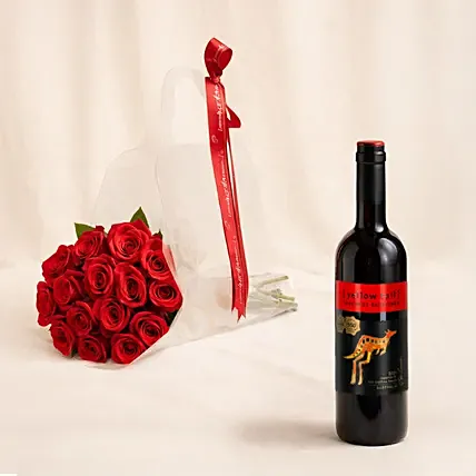 15 Red Roses Posy n Wine Gift: Valentine's Day Flowers with Wine