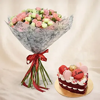 Joy of Love Spray Roses Bouquet and Cake For Valentine's: Valentine's Cake