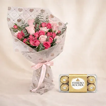 Roses n Carnation Blush Bouquet and Chocolates: Valentine's Chocolates