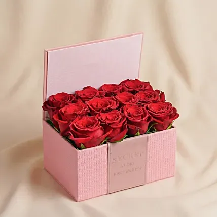 Valentines Red Roses in Pink Leather Box: Valentine's Flowers
