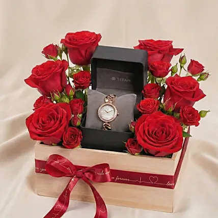 Titan Raga Watch and Roses Gift for Her: Combo Gifts Singapore