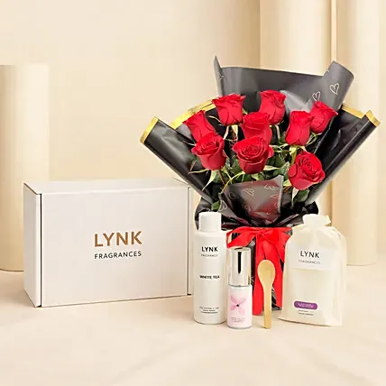 Romantic Red Roses & Spa Gift Set: Valentine's Combo Gifts
