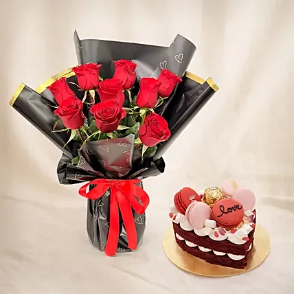 9 Roses and Cake Combo: Valentine's Day Gifts