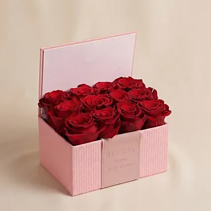 Valentines Red Roses in Pink Leather Box: Flowers
