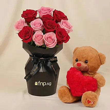 Roses Blush for Valentines With Teddy: Valentine's Day Gifts