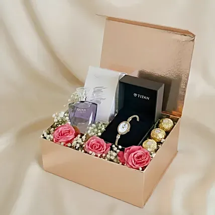 Valentine Gift Box For Her with Perfume, Watch & Chocolates: Titan Watches